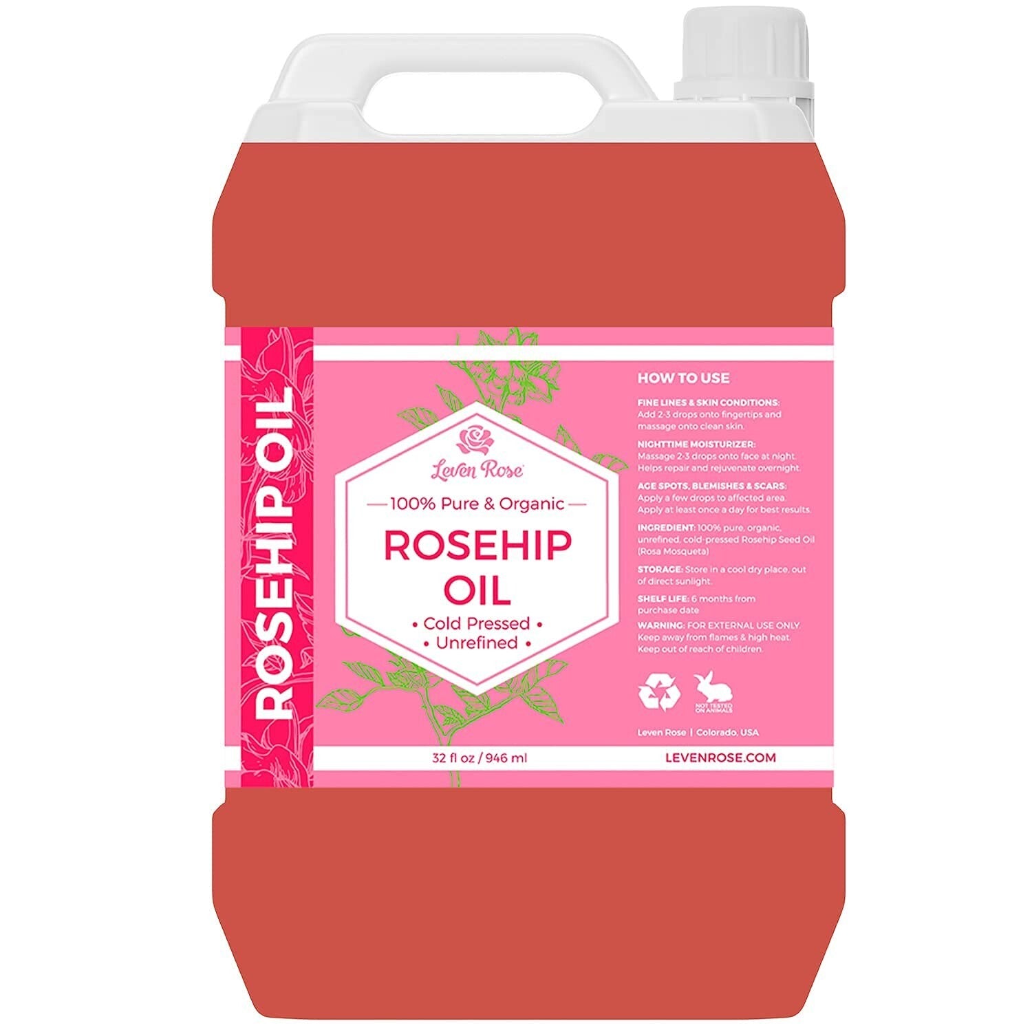 32oz Anti-Aging Rosehip Seed Oil - Nourishing Moisturizer for Skin & Hair