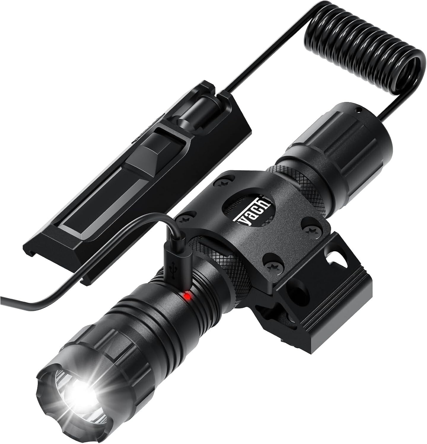 Rechargeable Tactical Light 1500 Lumens - 4 Modes with Pressure Switch & Mount