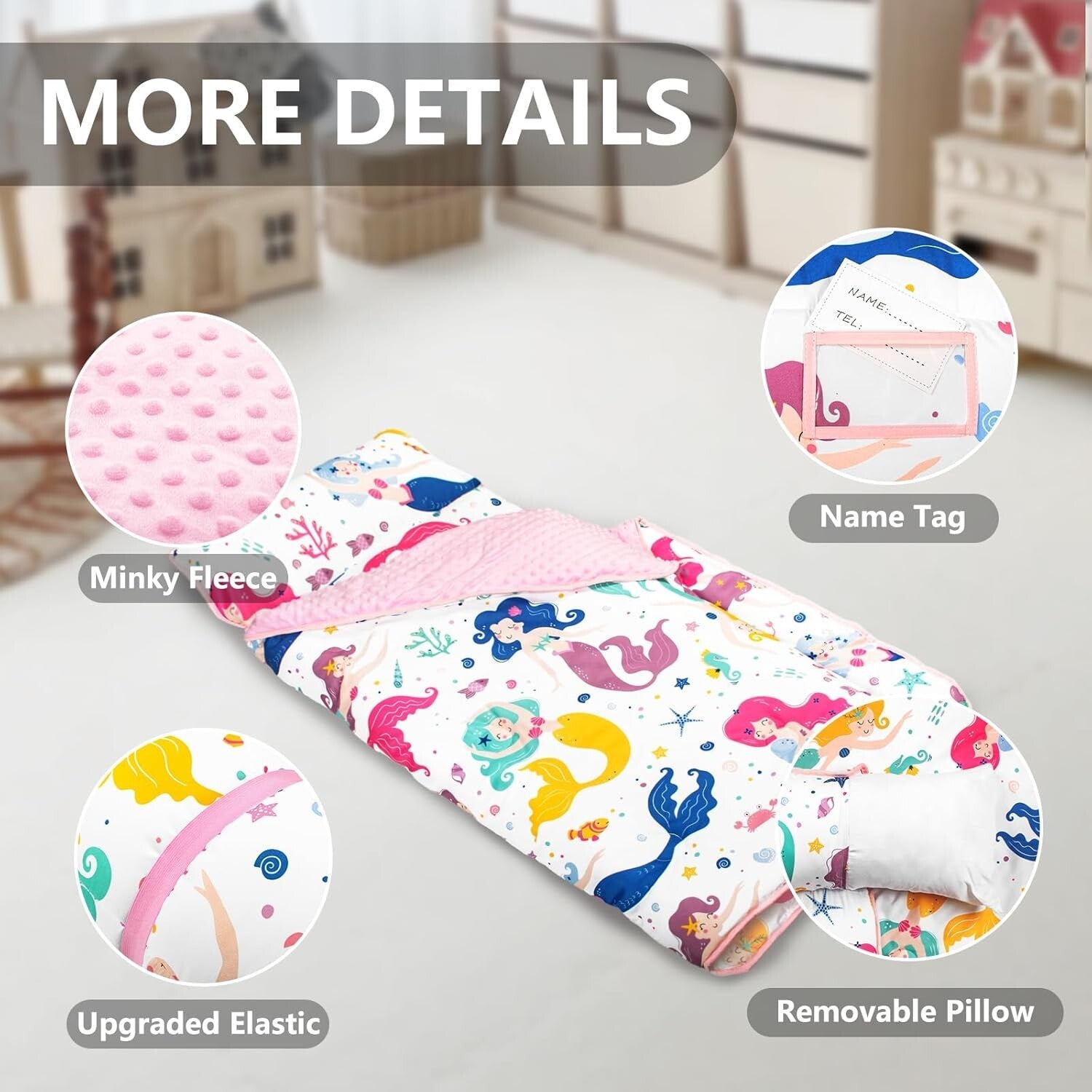 Cozy Machine Washable Nap Mat for Kids - Mermaid, Ideal for Preschool & Travel