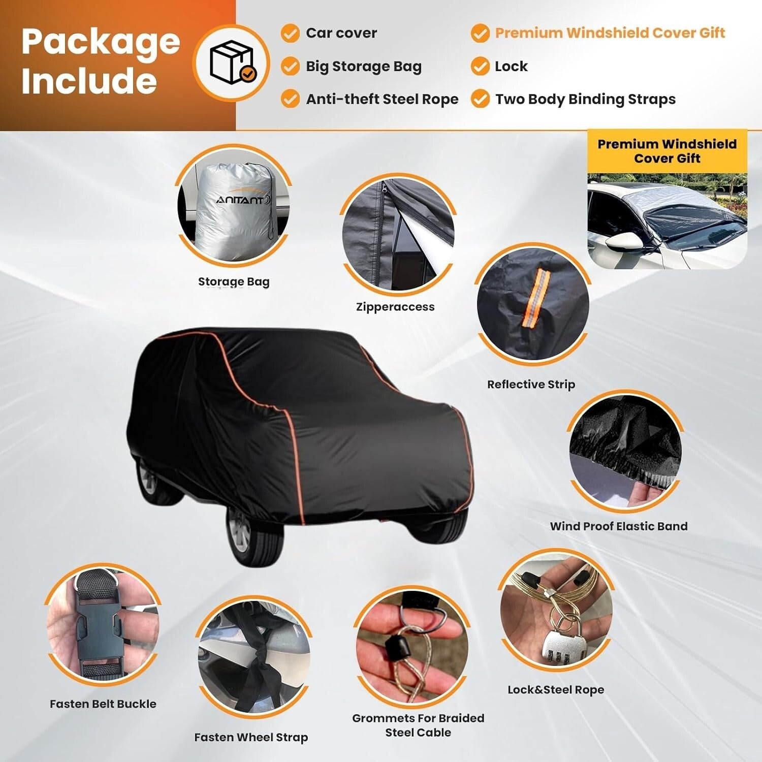 Universal Fit All-Weather SUV Cover with Magnetic Windshield Cover for 200-215"