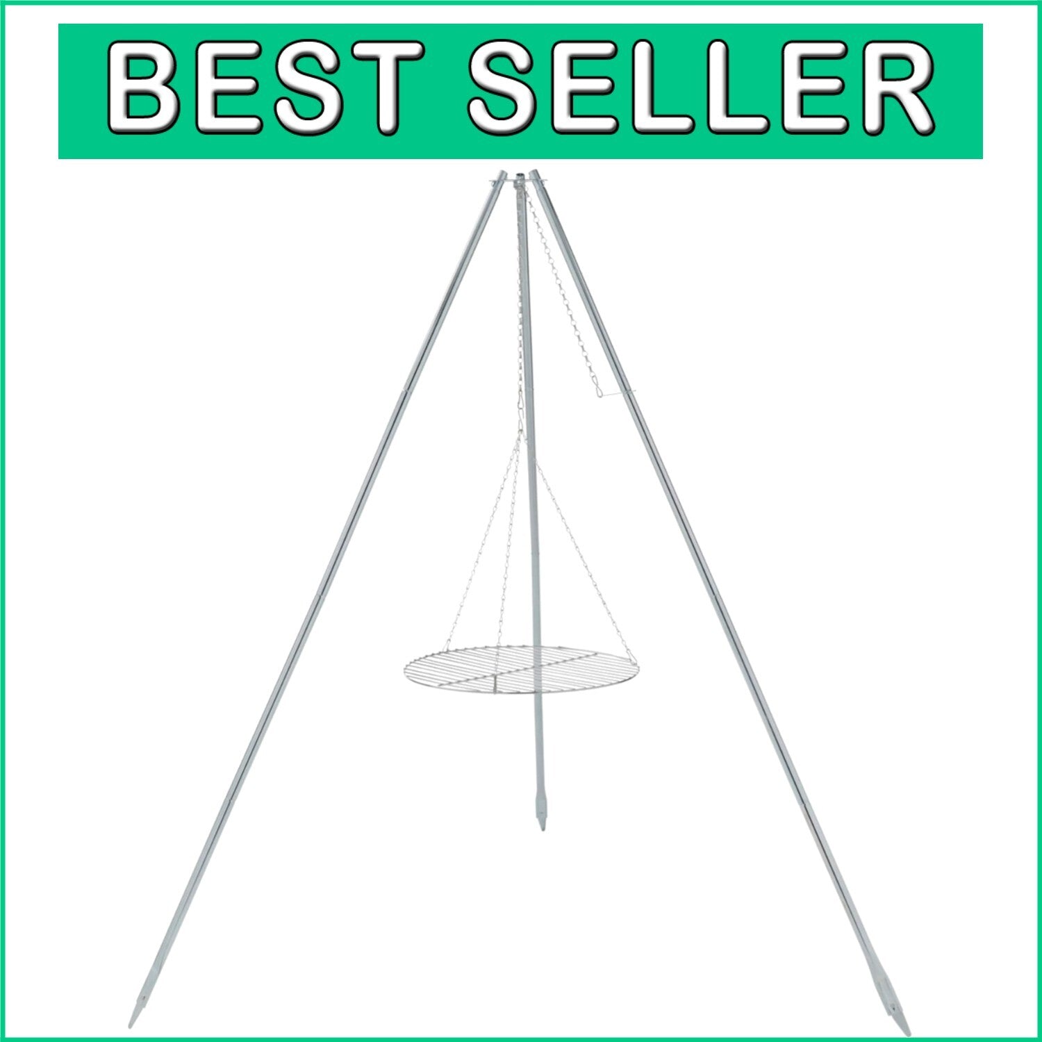 Durable Camping Grill Tripod with Lantern Hanging Feature - 17-inch Diameter