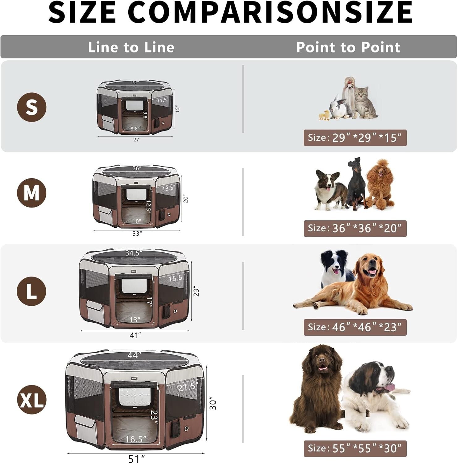 Lightweight Brown Pet Playpen for Small Dogs and Cats - 8 Panel, Removable Top