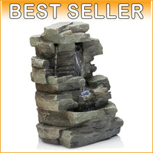 Load image into Gallery viewer, Tranquil 4-Tier Indoor Tabletop Fountain with LED Lights - Gray Stone Design