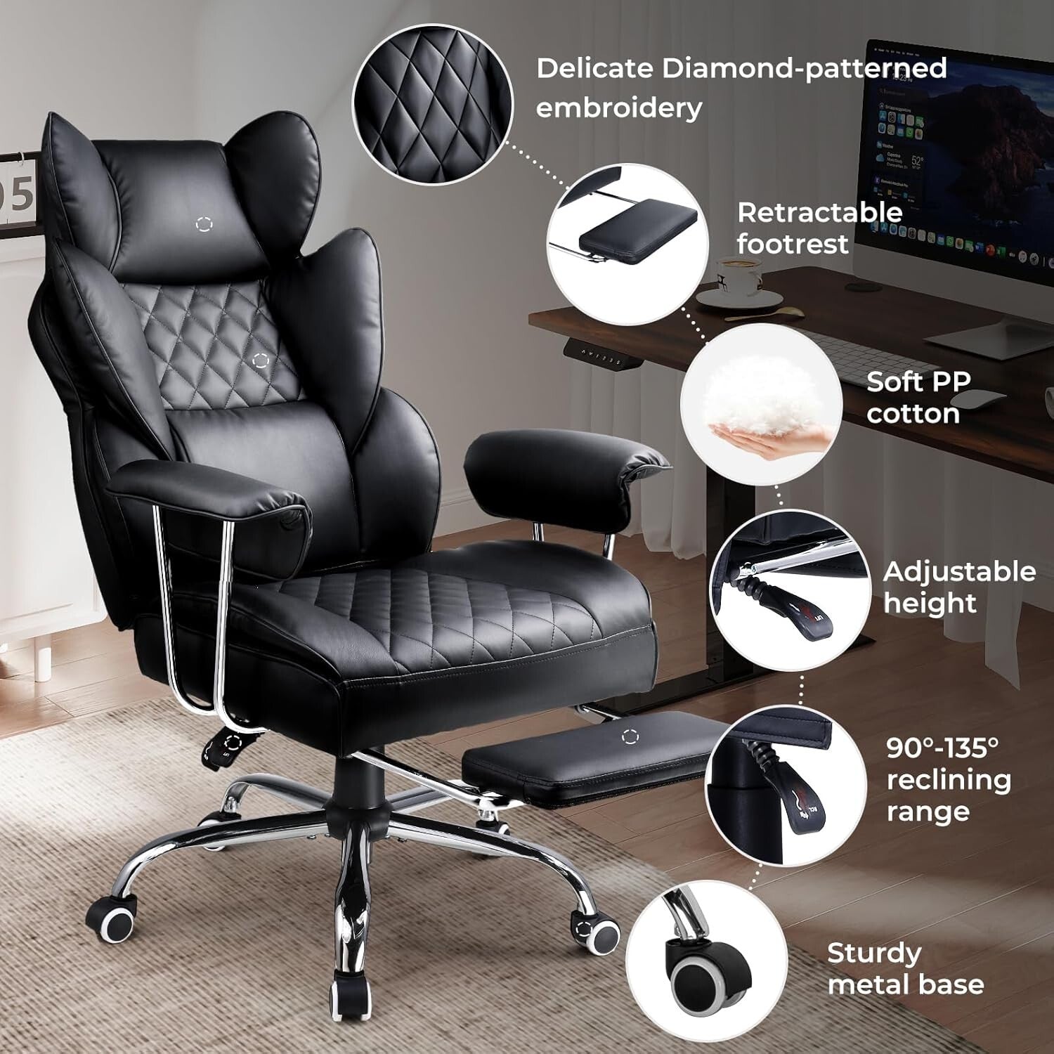 Big & Tall Executive Chair with Soft Armrests, Adjustable & Versatile