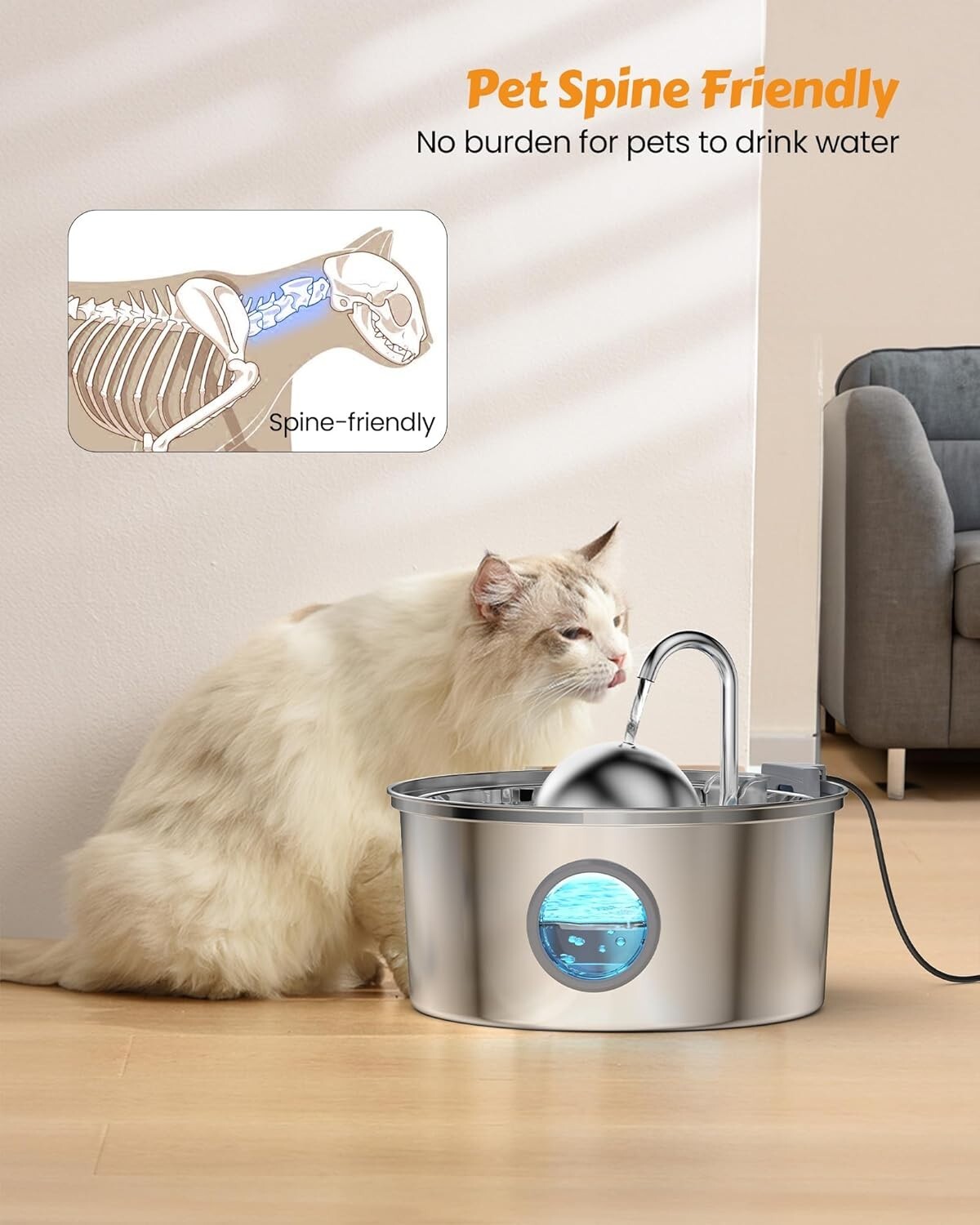 108oz Stainless Steel Cat Water Fountain - Auto Dispenser for Healthy Hydration