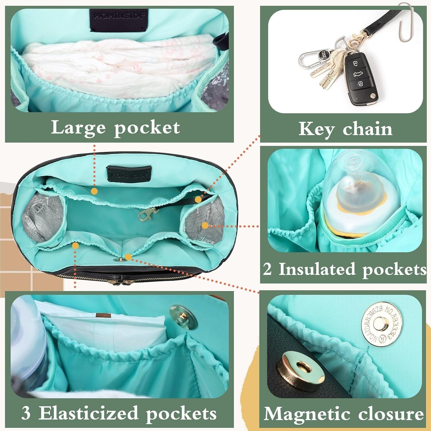 Elegant Stroller Organizer with Insulated Cup Holders - 10 Pocket Design in B...
