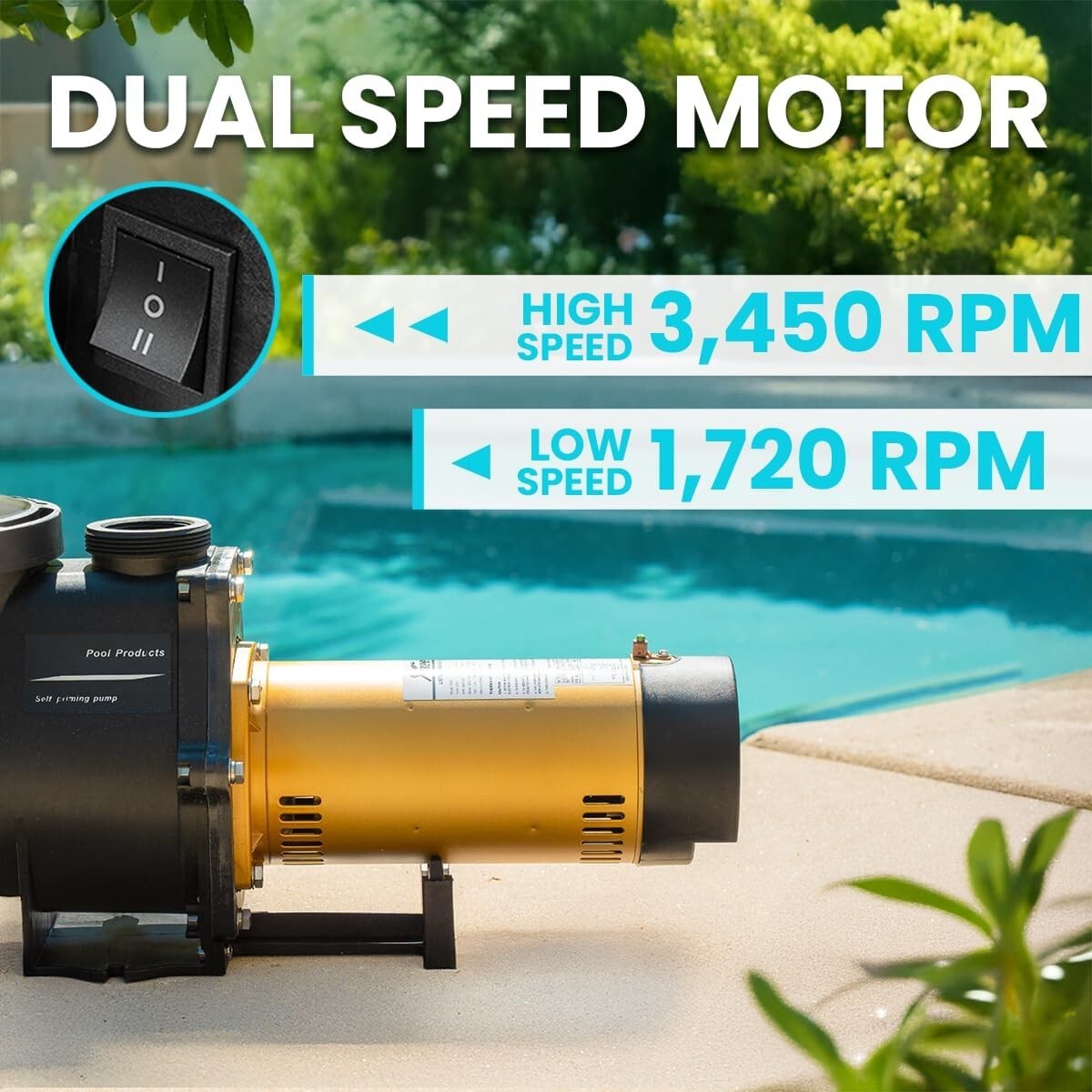 Durable 2HP Self-Priming Pool Pump - Efficient 66ft Lifting Height & 97GPM Flow