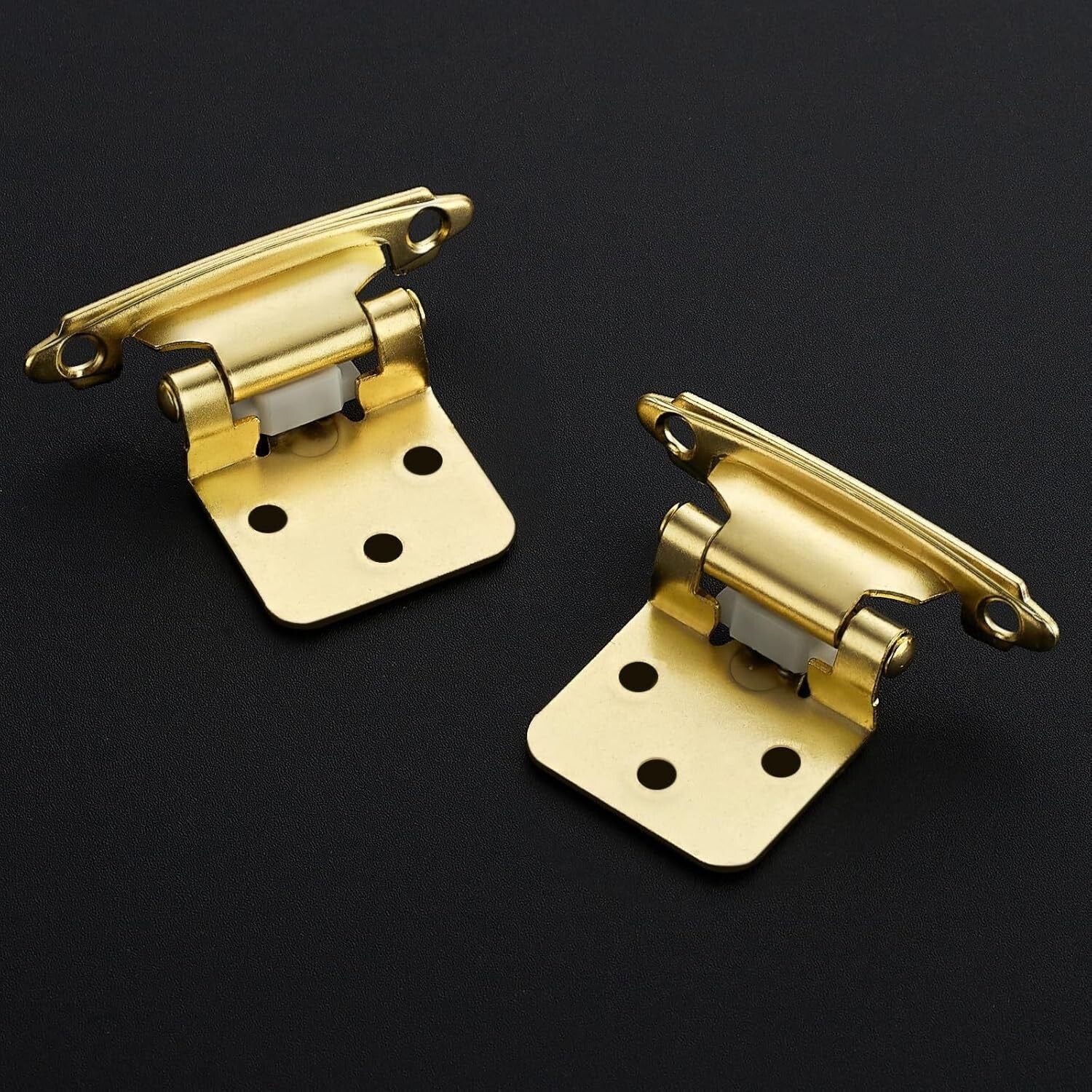 40 Pack Gold Self-Closing Cabinet Hinges - 1/2 Inch Overlay, Quiet Operation