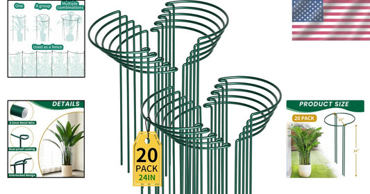 20 Pack Metal Plant Supports - 10" Wide x 24" High Interlocking Garden Cages