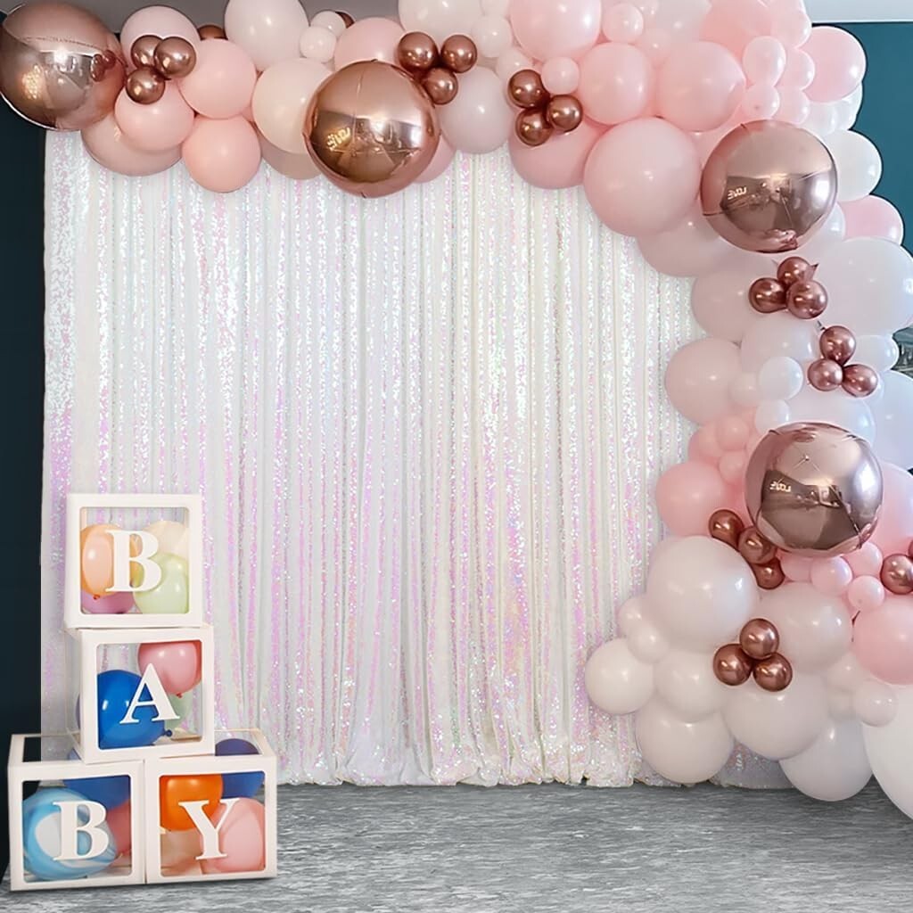 Iridescent White Sequin Backdrop 10FTx10FT – Perfect for Elegant Photoshoots