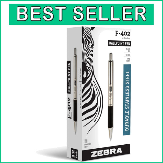 Elegant Zebra F402 Retractable Ballpoint Pen, 12 Count, Superior Writing Quality