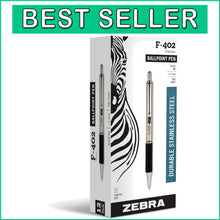 Load image into Gallery viewer, Elegant Zebra F402 Retractable Ballpoint Pen, 12 Count, Superior Writing Quality