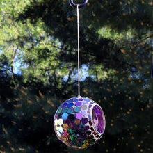 Load image into Gallery viewer, Outdoor Hanging Bird Feeder with Iridescent Purple Mosaic Design - Easy Fill