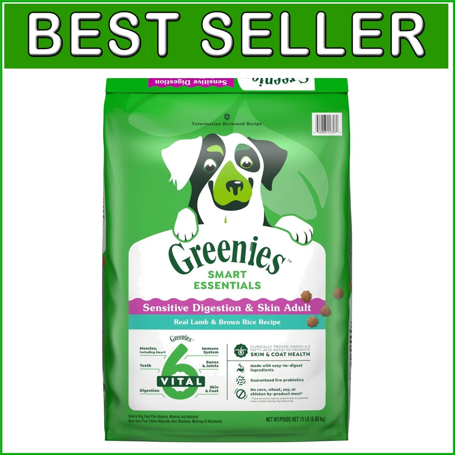15 lb. Premium Adult Dog Food with Real Lamb & Brown Rice for Sensitive Stomach