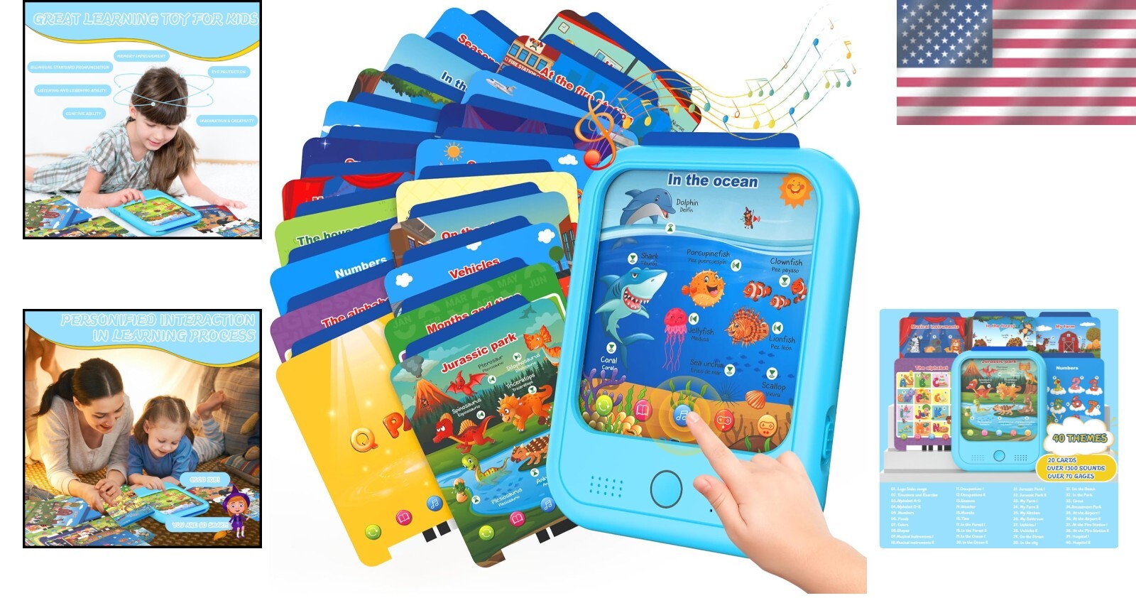 Bilingual Kids Educational Tablet Toy: 40 Themes for Interactive Learning