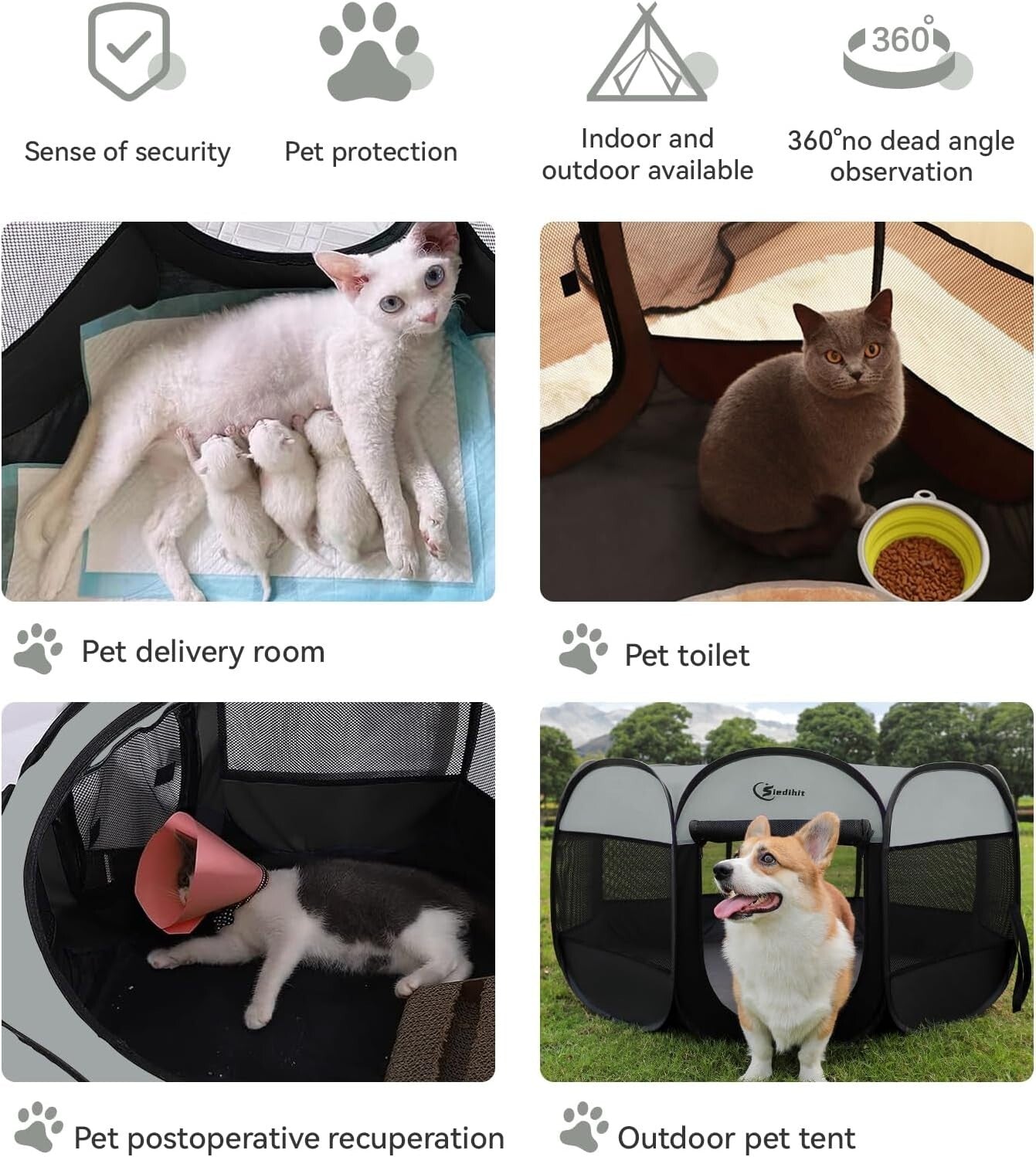 360-Degree Views Dark Grey Puppy Playpen - Portable and Waterproof for All Pets