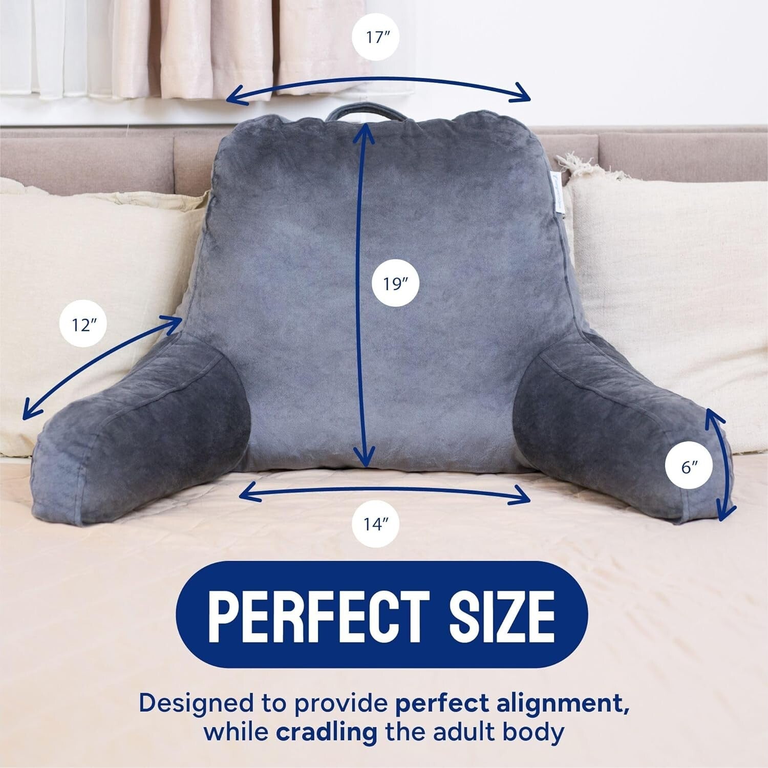 Breathable Backrest Pillow for Bed with Pockets - Perfect for Reading & Resting