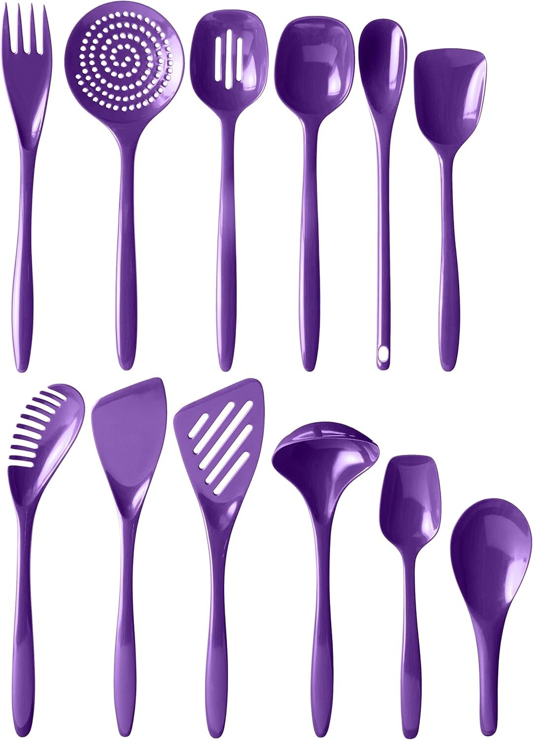 Durable Purple Melamine Utensils Set (12 Pieces) - Ideal for Serving & Cooking