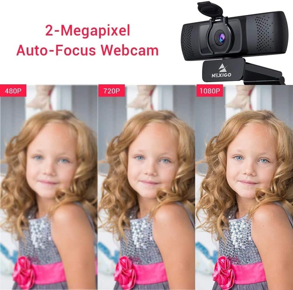 Full HD 1080P Webcam with Built-in Microphone & Auto Focus - For PC/Mac Use