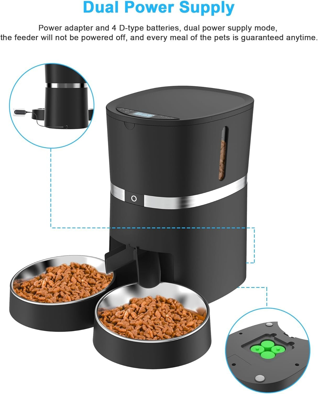 Smart Pet Feeder with 10s Voice Reminder & Flexible Meal Scheduling - Dual-Power