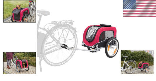 Dog Bike Trailer for Small Dogs Up to 33 lbs - Safety and Comfort in Red