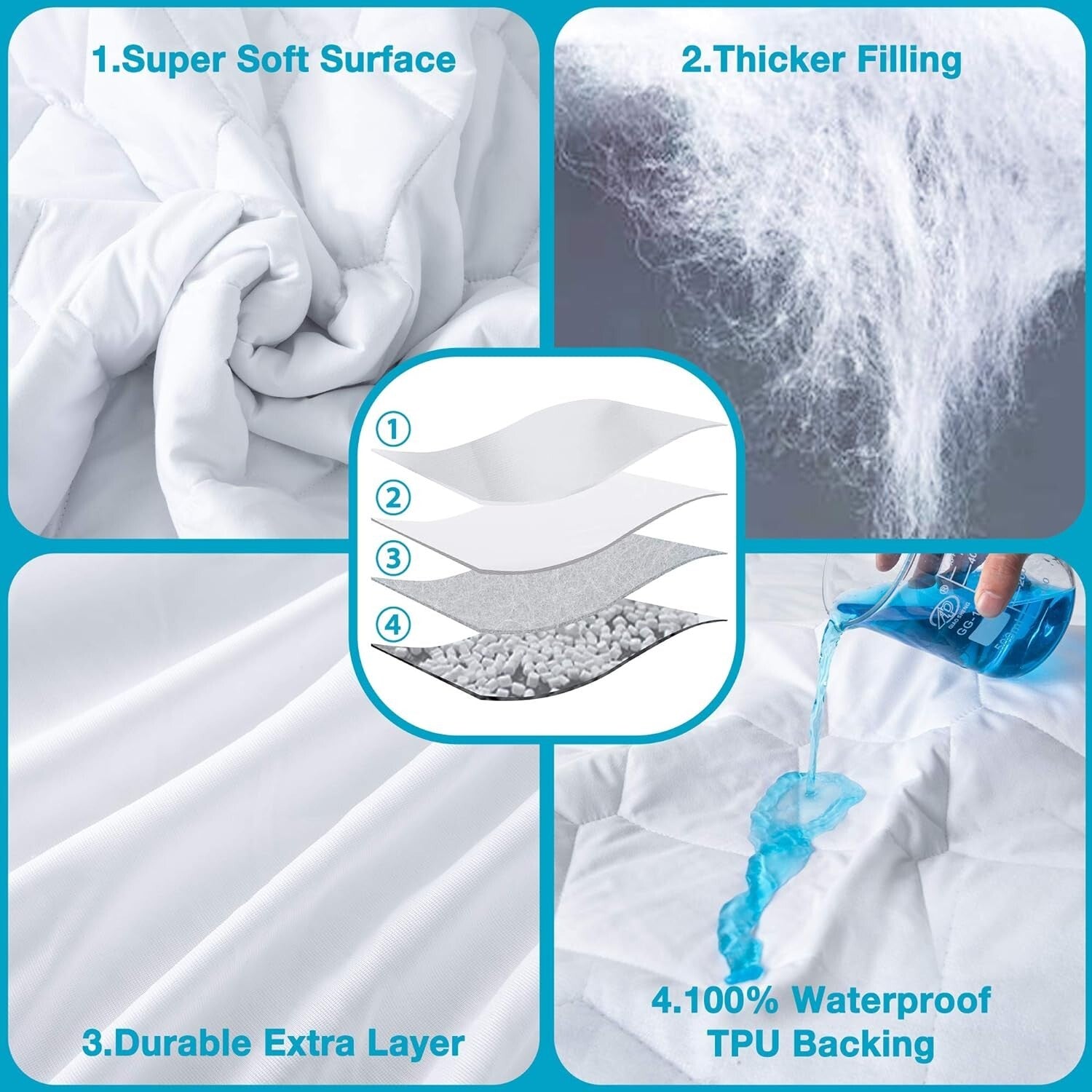 Ultra Soft Waterproof Mattress Pad Cover for Split Top King Beds – Deep Pocket
