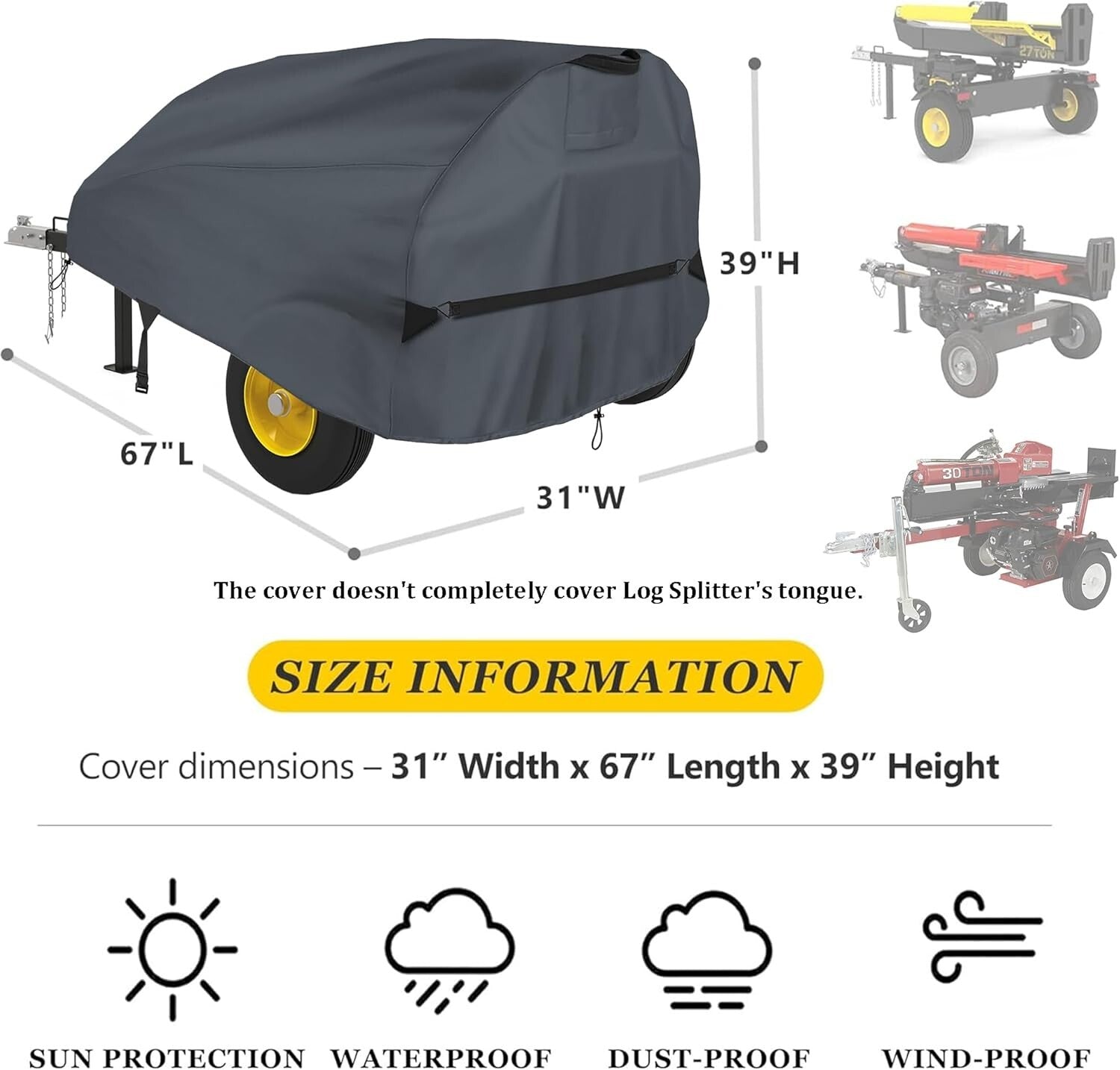 All-Weather Log Splitter Cover for 15-40 Ton Models - Waterproof & UV-Resistant