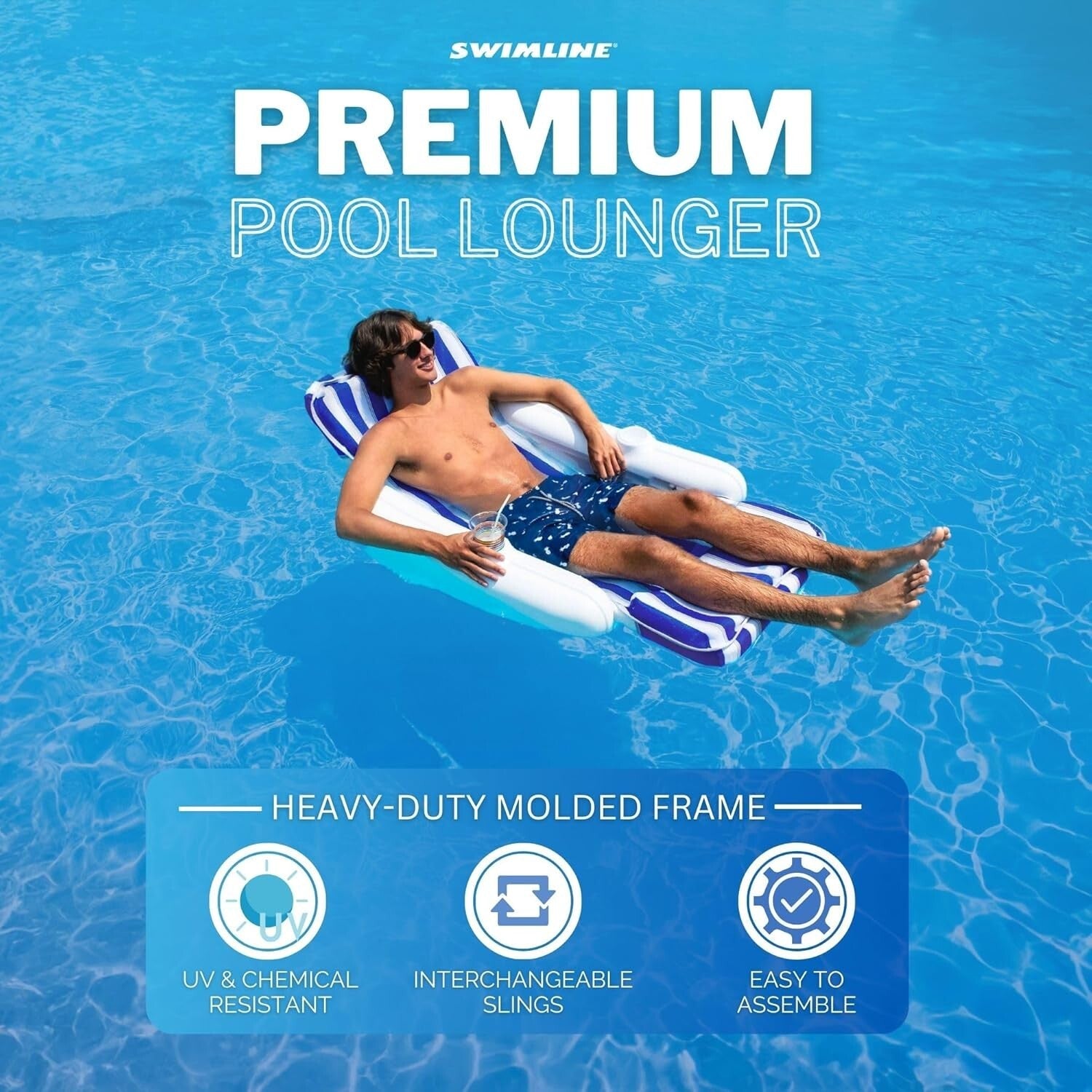 Durable Padded Pool Lounger with Built-In Cup Holders - For Quality Leisure Time