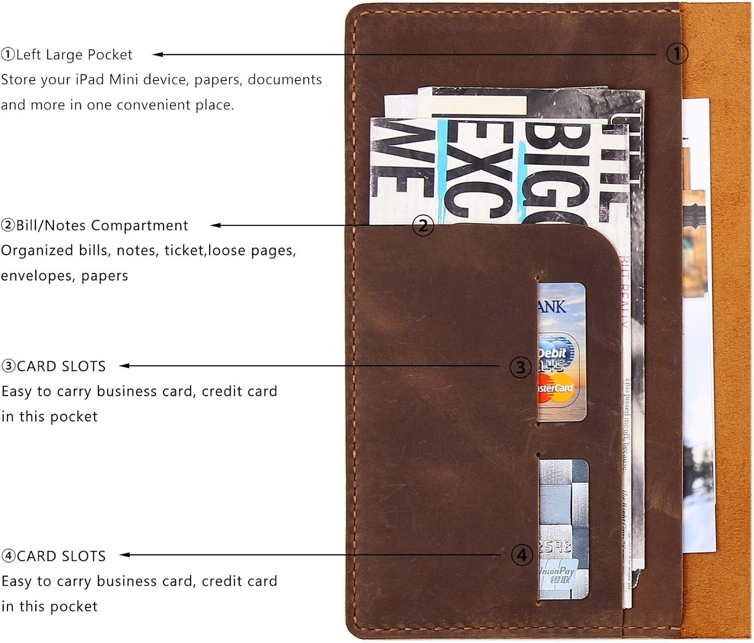 A5 Leather Organizer for Note-taking: 6"x9" Steno Notebook Cover with Slots