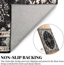 Load image into Gallery viewer, 3'x5' Washable Black Floral Rug - Boho Area Rug for Stylish Living Spaces