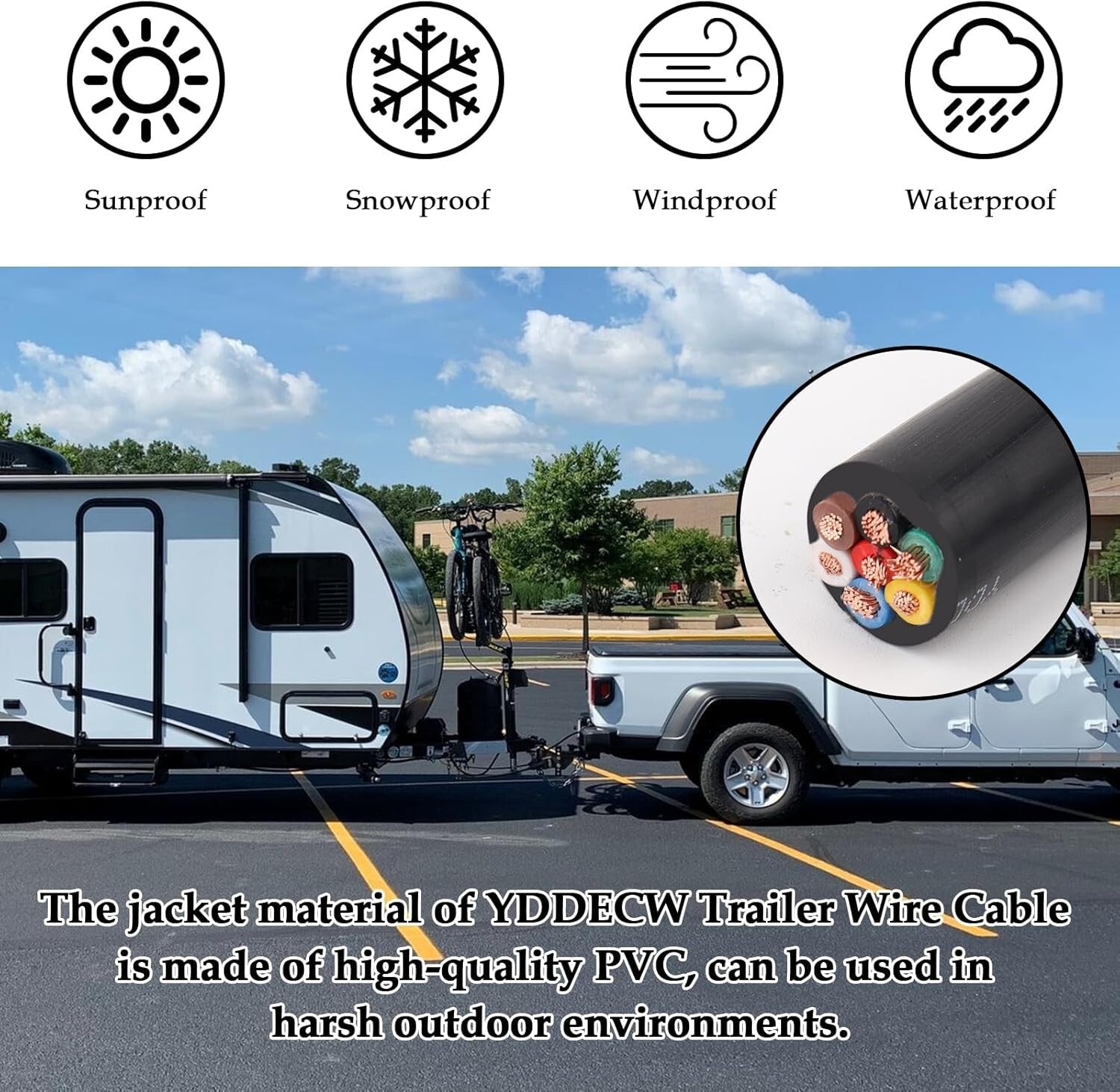 Durable 7 Conductor 14 Gauge Copper Wire - Color-Coded 100FT Automotive Cable