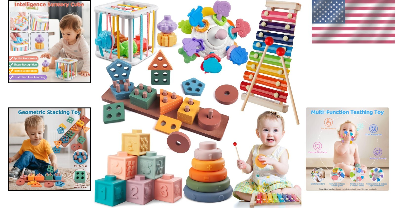 6-in-1 Montessori Baby Toy Set: Stacking, Sorting & Musical Fun for Infants
