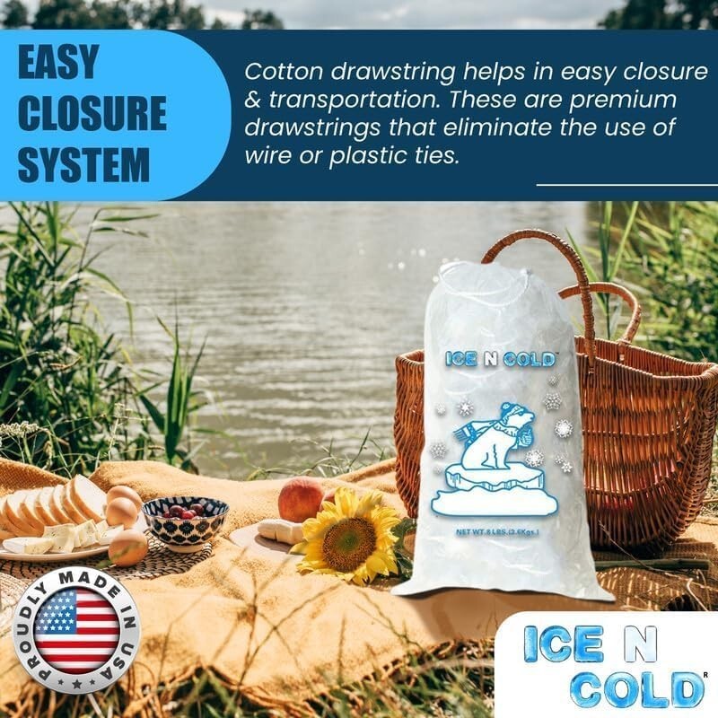 Durable Drawstring Ice Bags 10lb Capacity | 400ct Portable Storage Solution