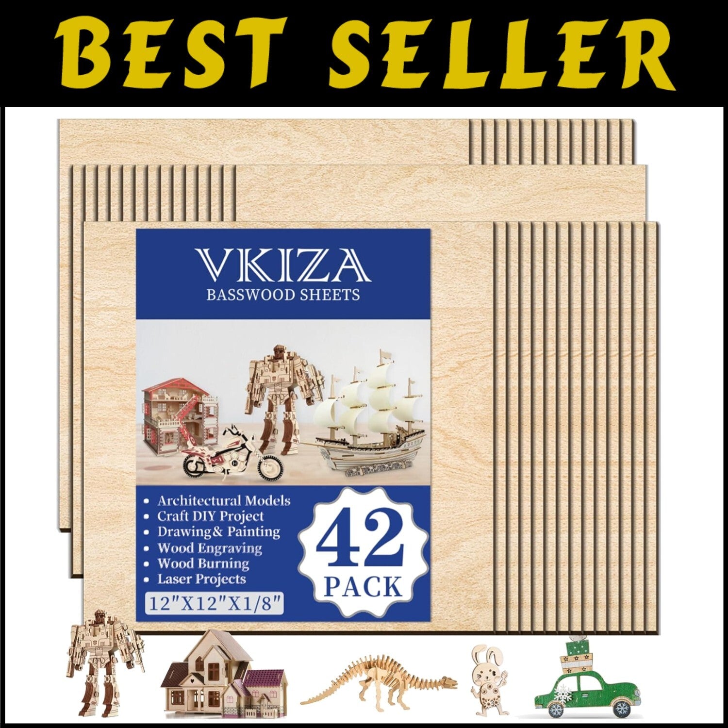 Unfinished Basswood Craft Sheets - 12"x12" - Ideal for Engraving & Model Making