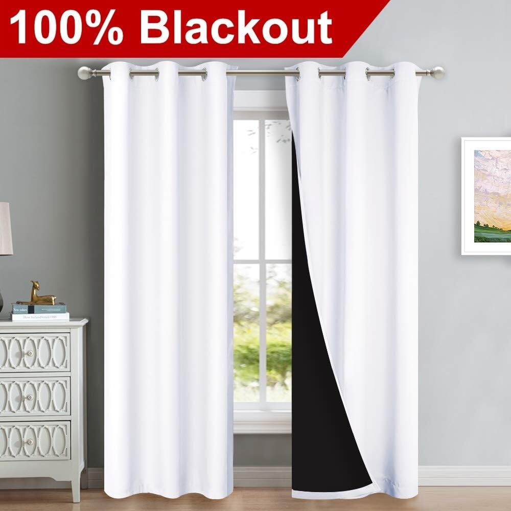 Grommet Top White Blackout Curtains - 42'' x 84'' Thermal Insulated Draperies