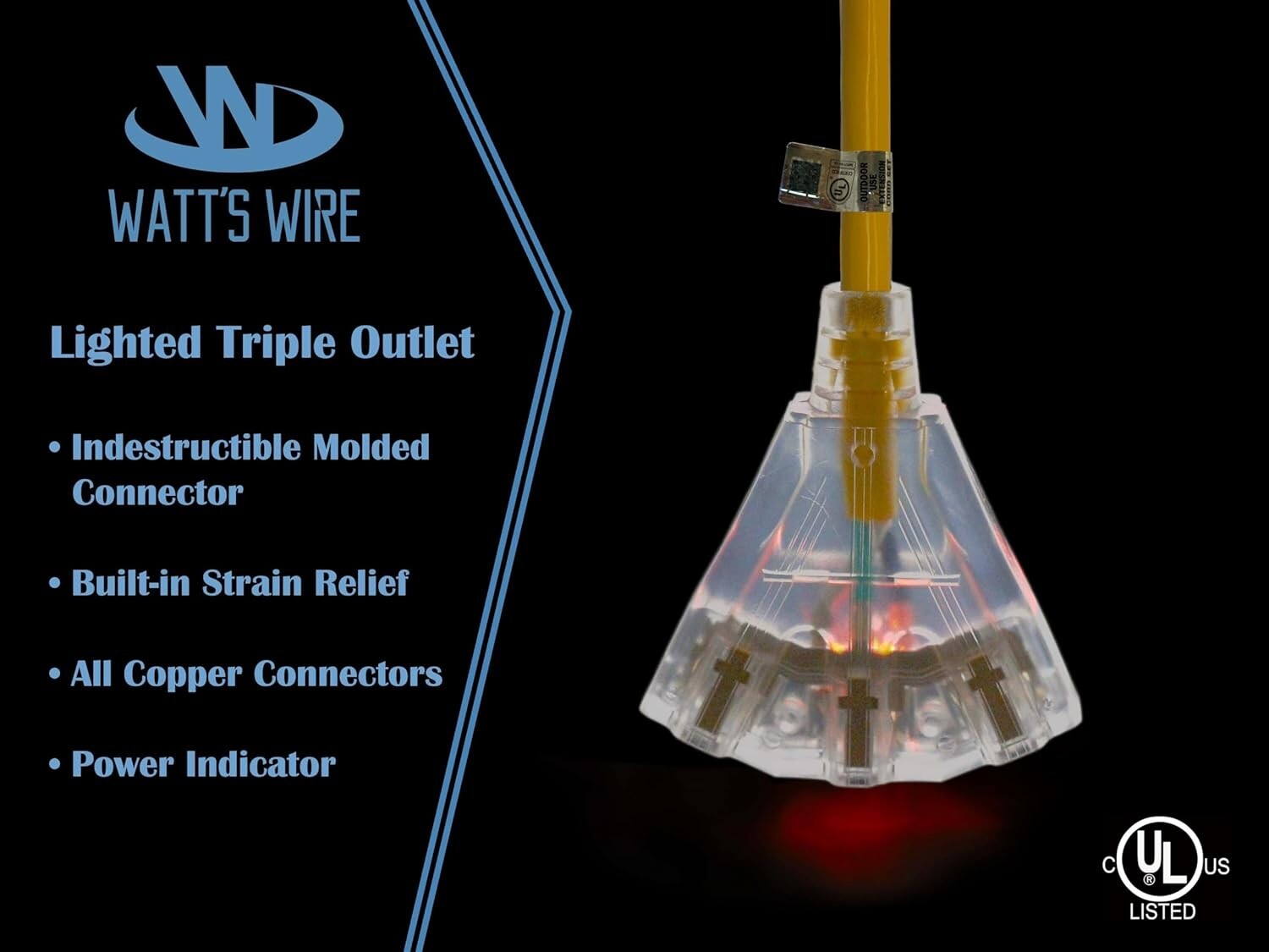 Durable 50ft 12 AWG Heavy Duty Extension Cord - 3 Outlets for Indoor/Outdoor Use