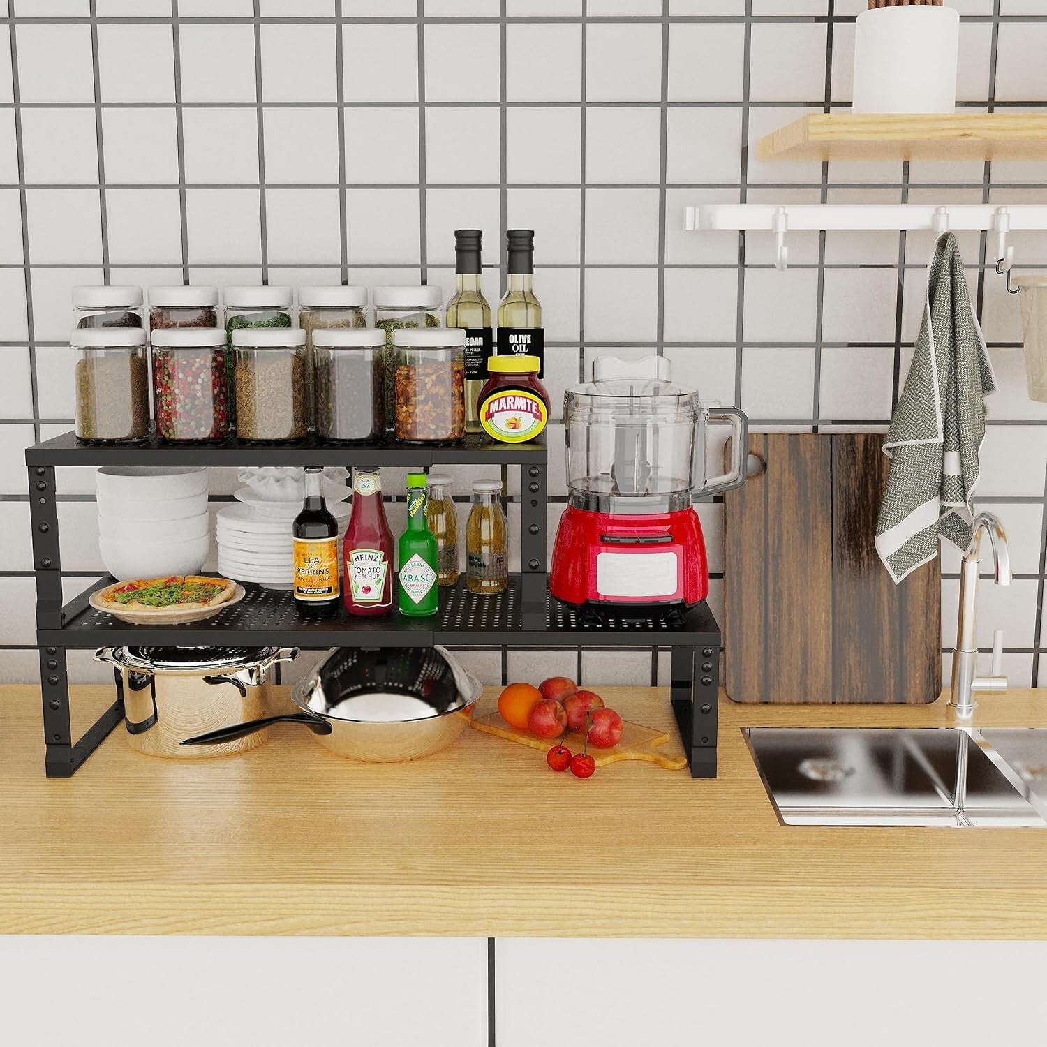 Expandable & Stackable Kitchen Organizer - Adjustable Metal Spice Rack Set