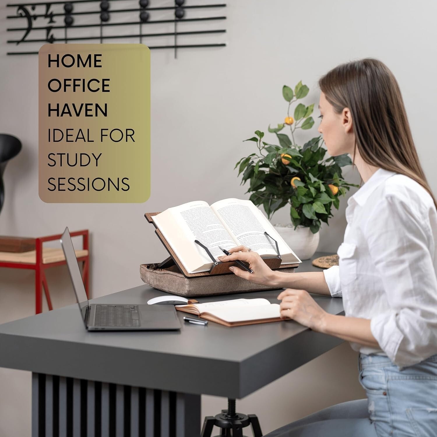 Elegant Wooden Book Stand with Storage - Adjustable and Portable Reading Holder