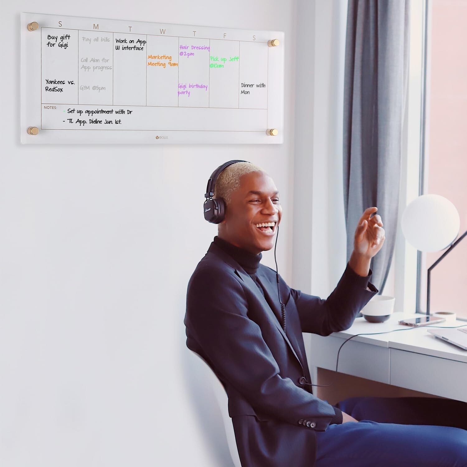 Elegant Glass Weekly Dry Erase Calendar with 4 Markers - 23x9.5 for Home Office