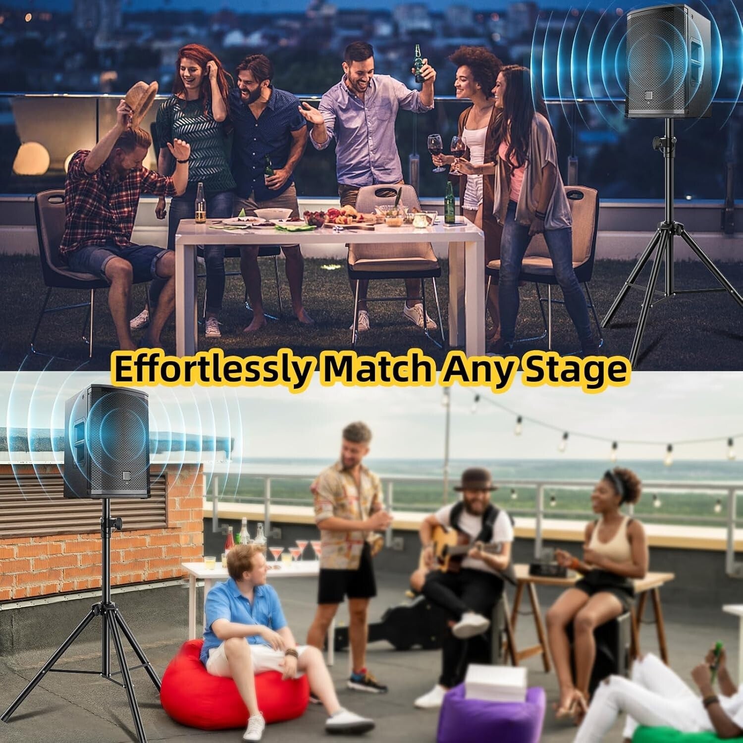 Foldable Speaker Tripod Stands - Adjustable Height for PA and Studio Monitors