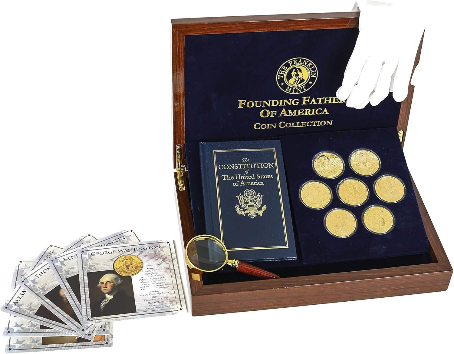 Franklin Mint 7-Piece Gold-Plated Coin Collection with Inspection Accessories