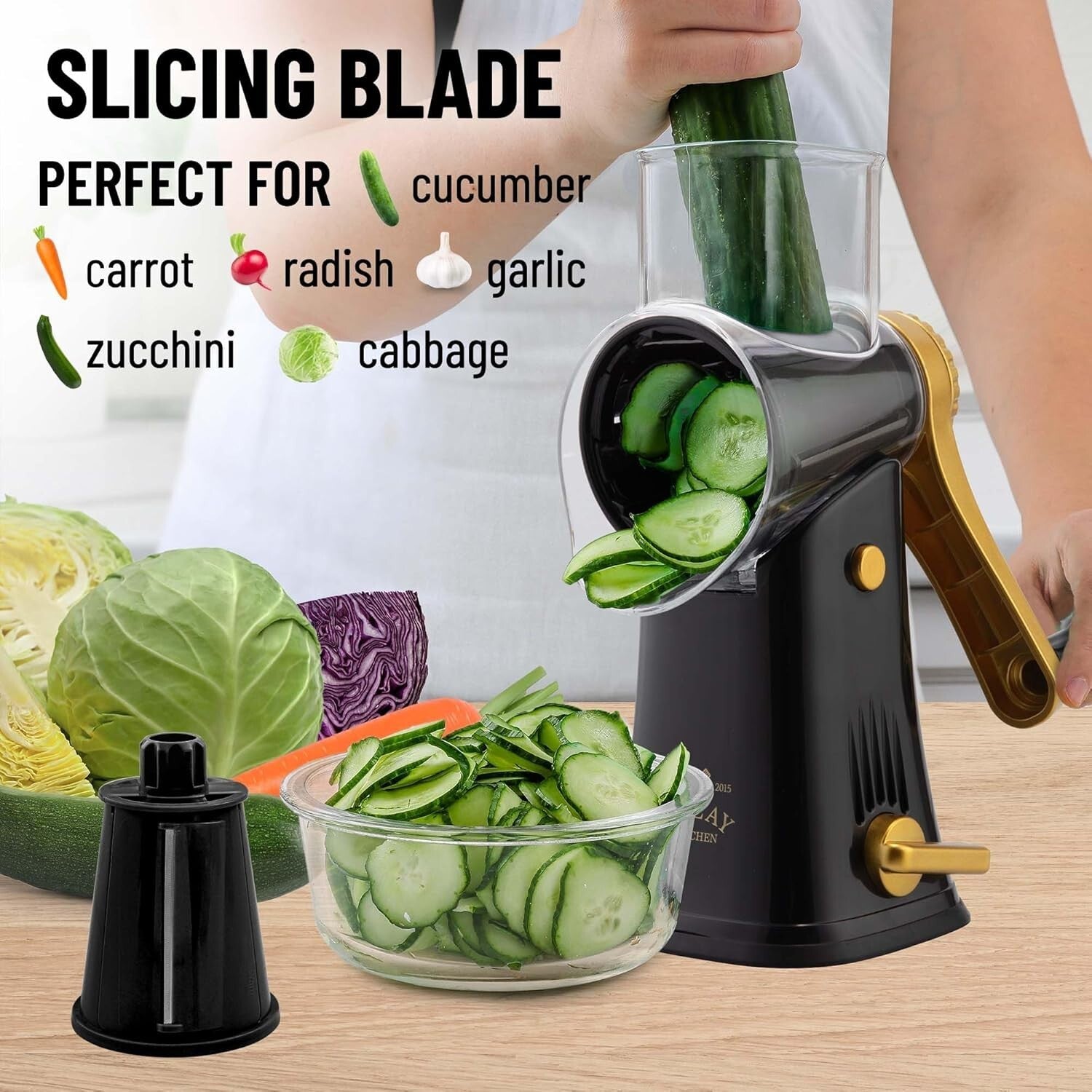 Dishwasher Safe Cheese Shredder with 5 Interchangeable Blades - Compact Design