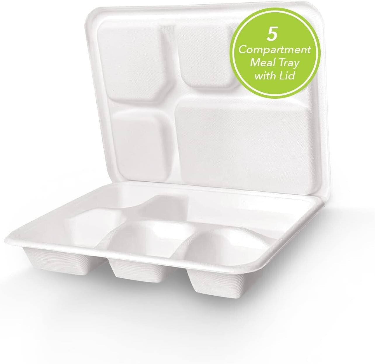 Heavy-Duty 5-Compartment Eco-Friendly Meal Tray Set - 200 Biodegradable Plates