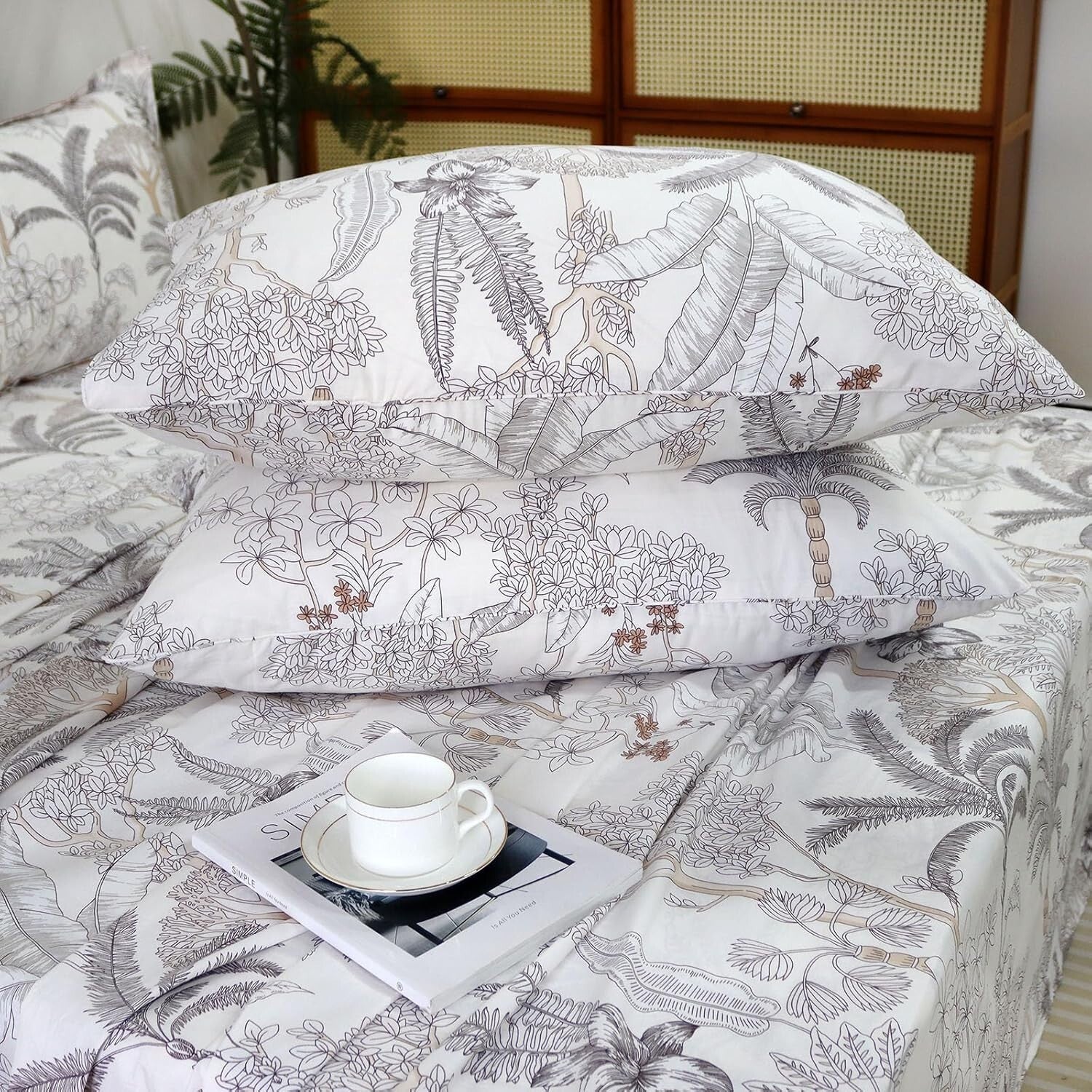 Breathable 100% Cotton Floral Sheet Set Queen – Coastal Coconut Tree Design