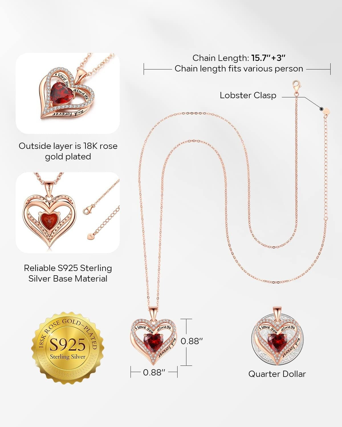 Elegant Rose Gold S925 Sterling Silver Heart Necklace for Women – Gift-Ready