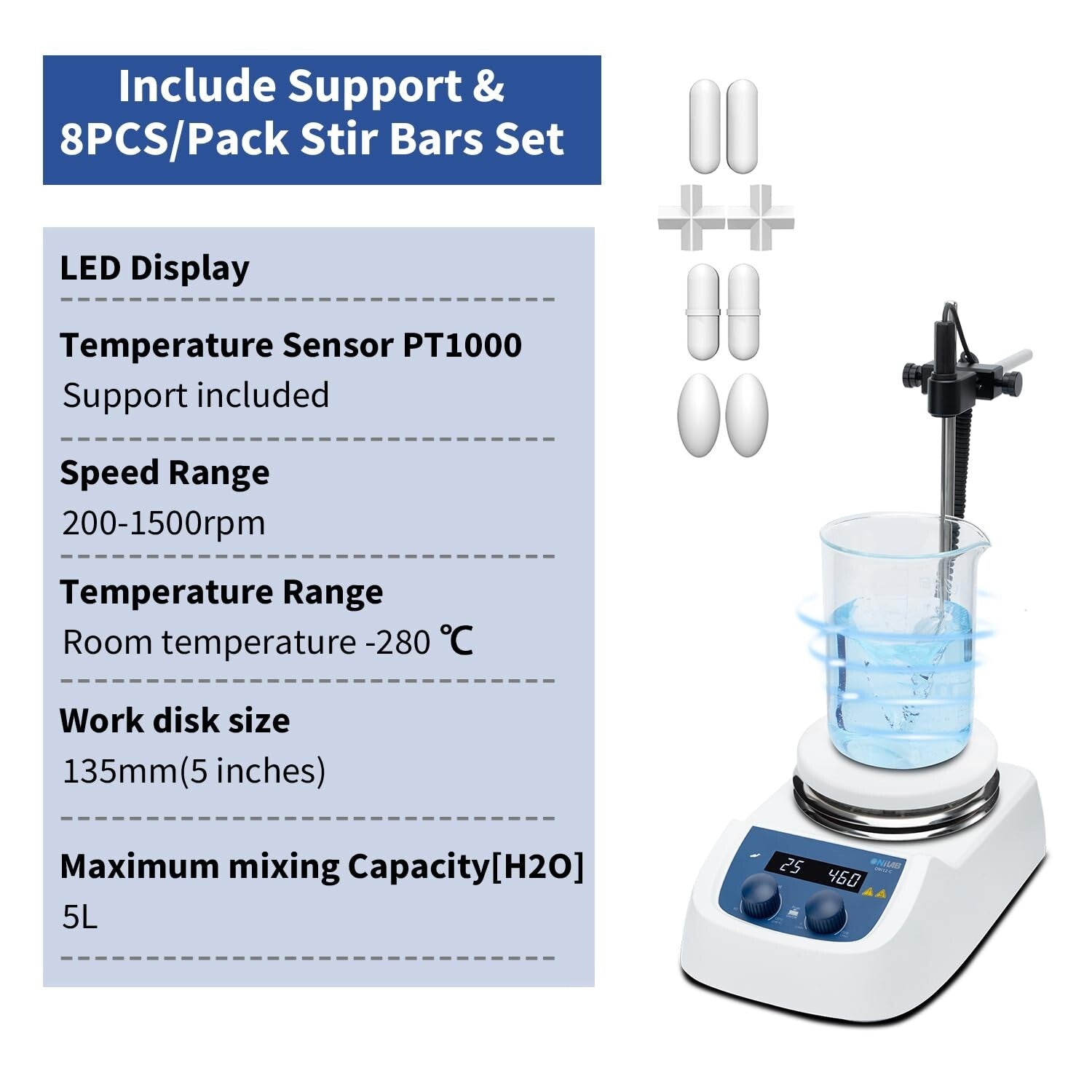 Versatile 110V Magnetic Stirrer with Ceramic Hotplate & Adjustable Speed Control
