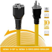 Load image into Gallery viewer, Heavy-Duty 10FT NEMA 5-15P to Multiple 15/20A Adapter Cable for Safe Power Use