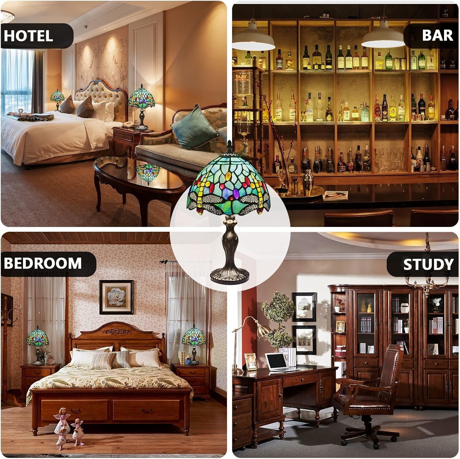 Elegant Green Dragonfly Stained Glass Table Lamp - Touch Switch & LED Compatible