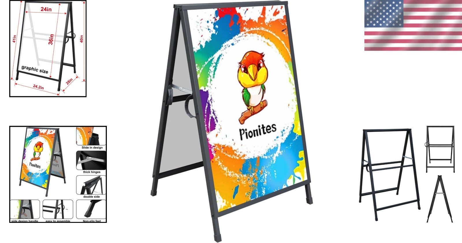 Heavy Duty A Frame Sandwich Board Sign Holder, 24x36 Inch - Double-Sided Display