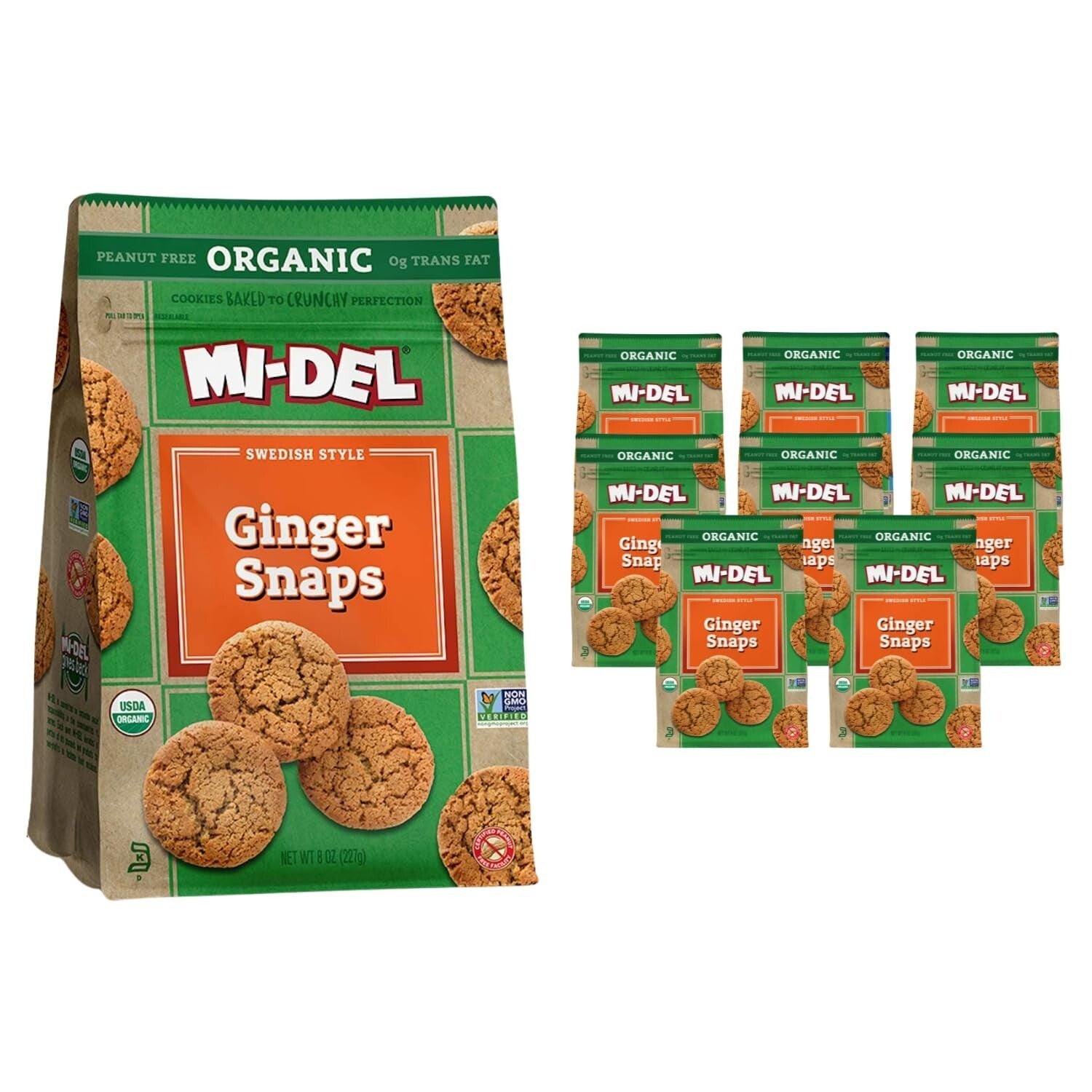 Deliciously Crunchy Ginger Snaps - Kosher, Peanut-Free Organic Care Pack of 8